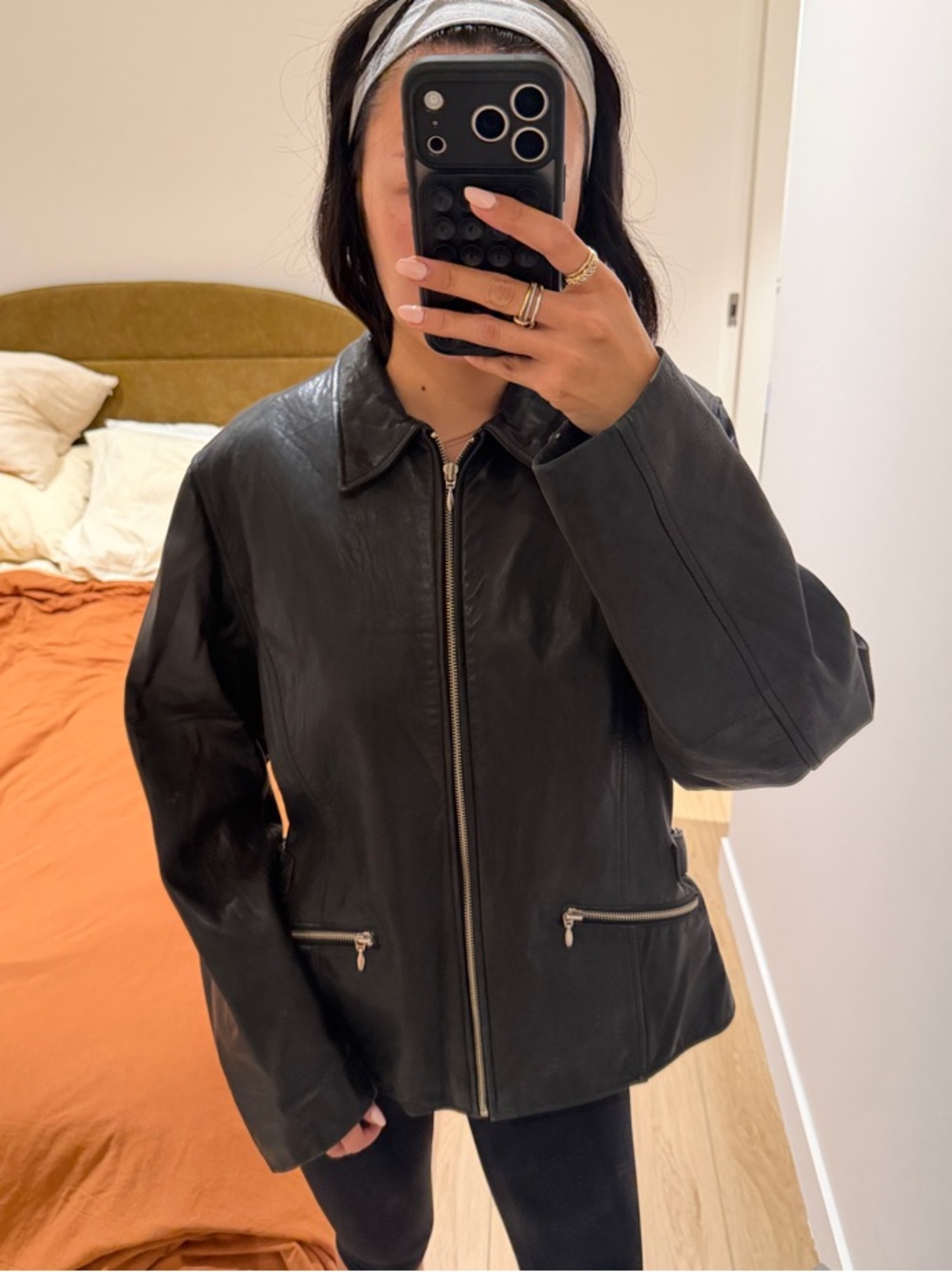 Classic Black Leather Zip-Front Jacket